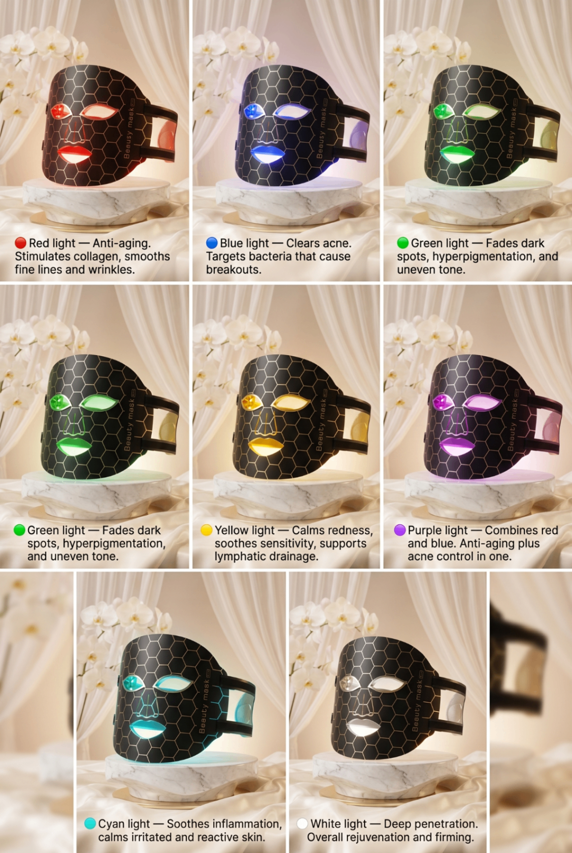 7-color LED therapy modes